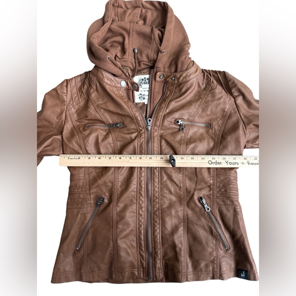 Made by Johnny Women's Removable Hoodie Faux Leather Jacket - Picture 9 of 11